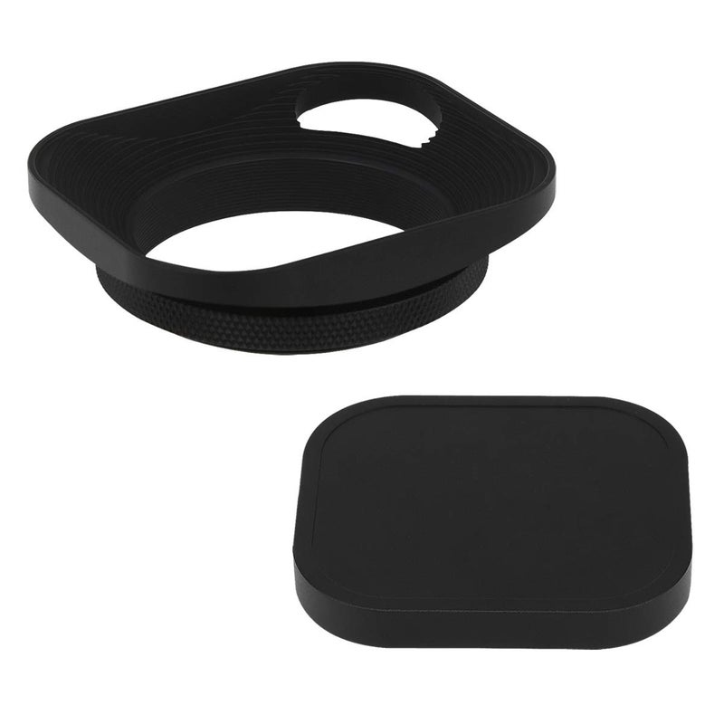 Haoge LH-E2P 49mm Square Metal Screw-in Lens Hood Hollow Out Designed with Cap for Leica Rangefinder Camera with 49mm E49 Filter Thread Lens Black - Image 1